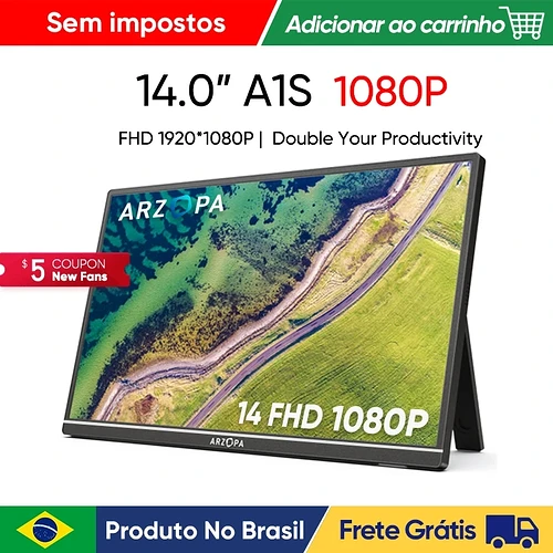 Monitor portátil ARZOPA 14,0 ''1080P FHD IPS com segunda tela externa USB C HDMI para Mac laptop PC switch PS Xbox