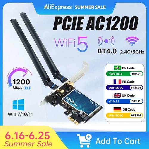 Fenvi wifi5 ac1200 pcie adaptador wi-fi bt4.0 1200mbps placa wi-fi banda dupla 802.11ac atualização de re