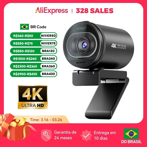 Webcam 4K EMEET S600 60FPS Autofoco com Microfone