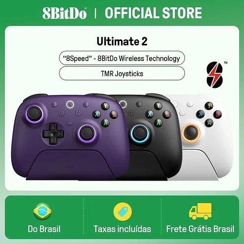 Controle Sem Fio 8BitDo Ultimate 2 PC e Android Bluetooth e Wireless com Analógicos TMR e Dock de Carregamento