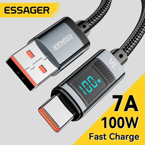 Cabo USB-A para Tipo C 100W com Display LED Super Rápido Essager 7A