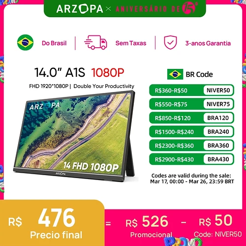 Monitor Portátil Arzopa 14" A1s 1080p