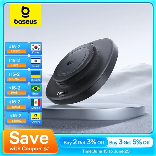 Carregador Magnético Dobrável Baseus 15W com certificado Qi2 + Fonte + Cabo