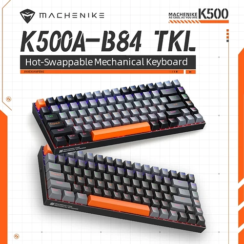 Machenike K500A-B84 Teclado Mecânico 75% TKL Hot-Swappable Wired Gaming Keyboard 6-Color Backlit 84 Teclas Para PC Game