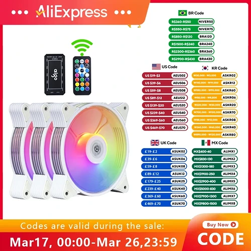 5x Fans Aigo AR12 Brancas 120mm + Controladora