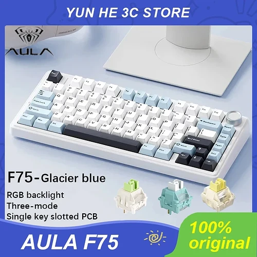 AULA-F75 Teclado mecânico com fio 2.4G Sem fio Bluetooth RGB PBT 75% Layout Junta do perfil do OEM Teclado