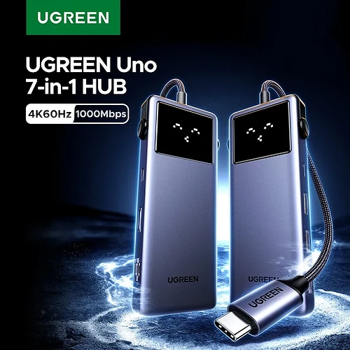 HUB USB Ugreen Uno (Com a Carinha) - Com HDMI 4K 60hz 2K 120hz - Internet Gigabit - PD 100W - 5 em 1
