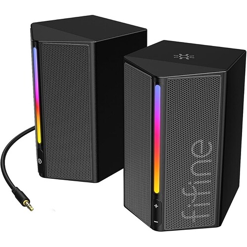 FIFINE Alto-falantes para computador alto-falantes RGB para PC desktop para jogos alimentados por USB com conector de 35