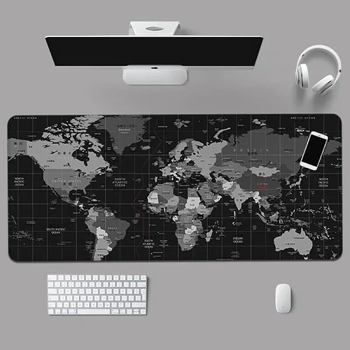 Mouse Pad Gamer Com Estampa Tema Mapa Mundi Extra Grande 90x40 cm com Bordas Costuradas e base Antiderrapante Desk Pad p