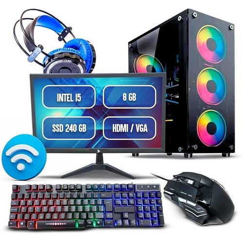 Pc Gamer Cpu Completo I5 8gb Ssd 240gb Monitor 19 Kit Gamer