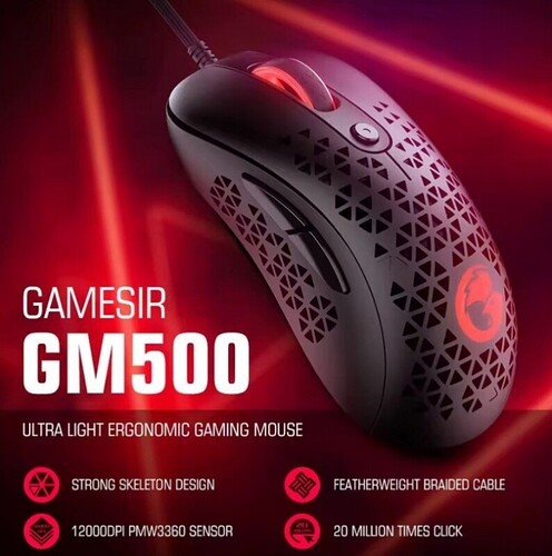 GameSir GM500 Mouse Gamer com fio super leve para PC com sensor óptico PMW33600 12000 DPI