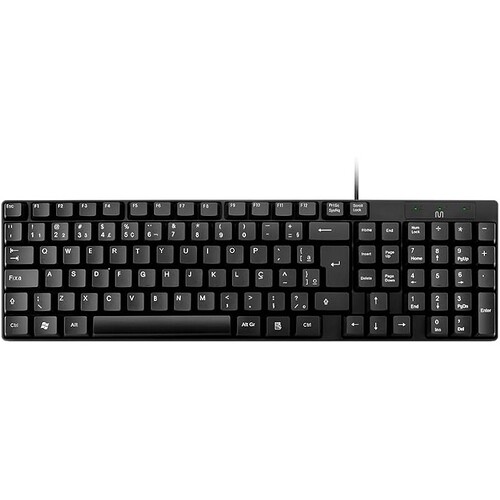 Teclado Com Fio Compacto Conexão USB Cabo de 120cm Resistente Água Preto Multi (Multilaser) - TC193