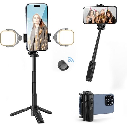 ULANZI JJ02 Bastão de Selfie Tripé: Grip Bastão Retrátil e Tripé 3 em 1 com Controle Remoto; Ajuste 360° Sapatas F