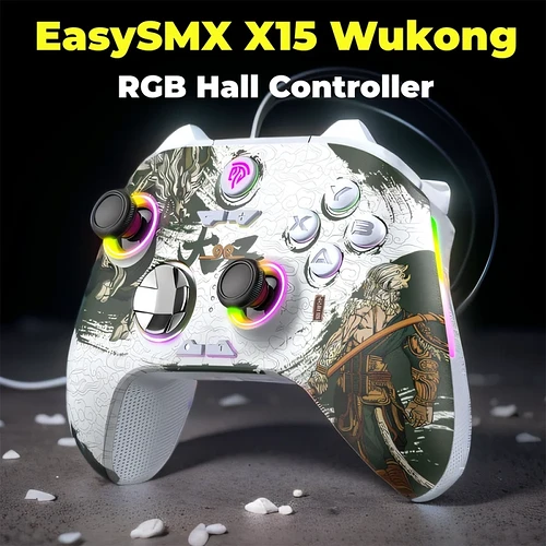 EasySMX X15 Controle de jogo sem fio Bluetooth Gamepad Compatível com PC/NS/TV/Celular/Steam com RGB Efeito Hall Black