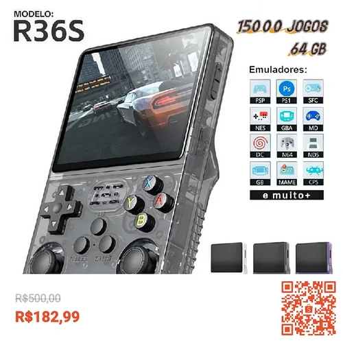 Confira Console Portátil R36S + de 15.000 Jogos Vídeo Game 64g Linux Tela IPS 3.5 Polegadas.