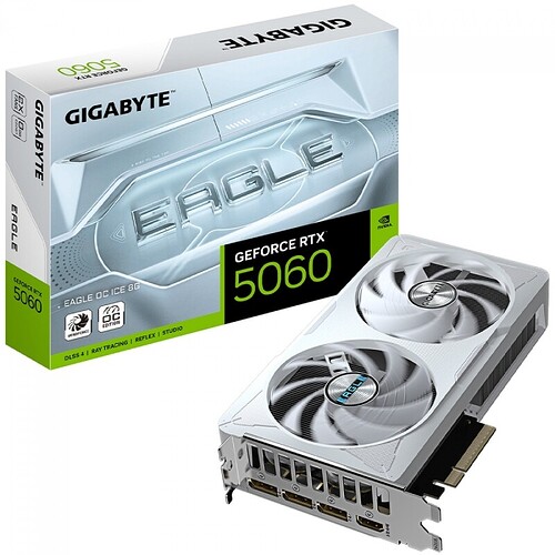 Placa de Vídeo Gigabyte NVIDIA GeForce RTX 5060 Eagle OC ICE 8GB GDDR7 DLSS Ray Tracing GV-N5060EAGLEOC ICE-8GD