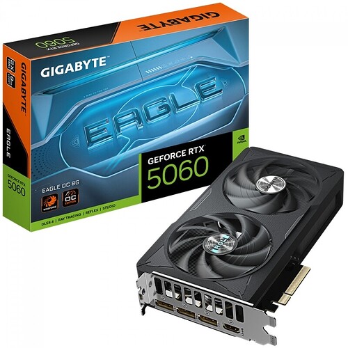 Placa de Vídeo Gigabyte NVIDIA GeForce RTX 5060 Eagle OC 8GB GDDR7 DLSS Ray Tracing GV-N5060EAGLE OC-8GD