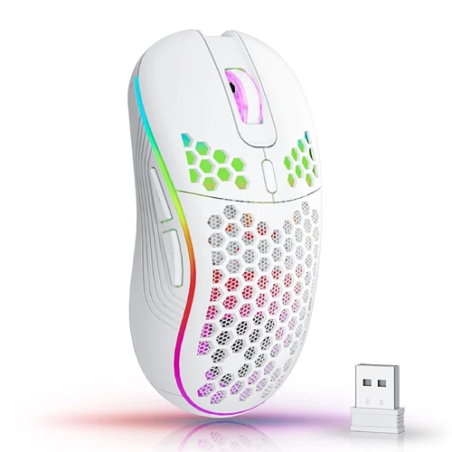 Mouse de carregamento com iluminação RGB sem fio 2.4G com DPI ajustável e ergonômico com design em favo de mel para