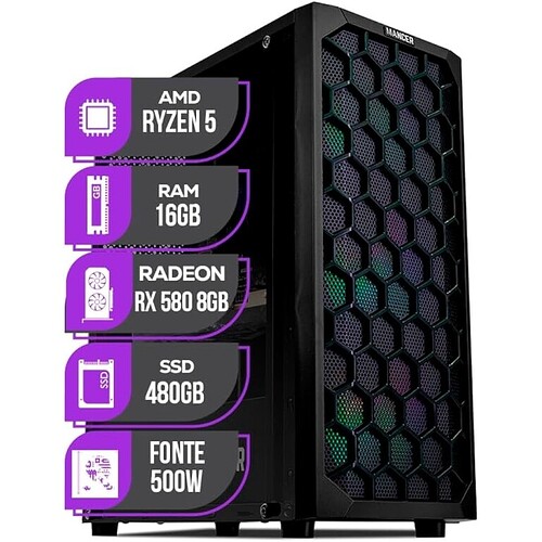 PC Gamer Mancer | AMD Ryzen 5 5600 | RX 580 8GB | 16GB DDR4 | SSD 480GB | Fonte 500W 80 Plus