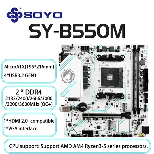 Placa-mãe Gaming SOYO-AMD B550M USB 3.1 M.2 Nvme Sata3 DDR4 Dual Channel Suporta RGB R3 R5 R7 3000 4000 50