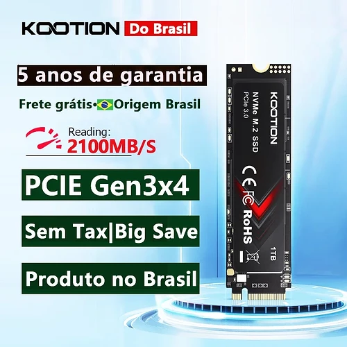 SSD M.2 NVMe 512GB PCIe X15 KOOTION Alta Velocidade p/ Notebook e Desktop