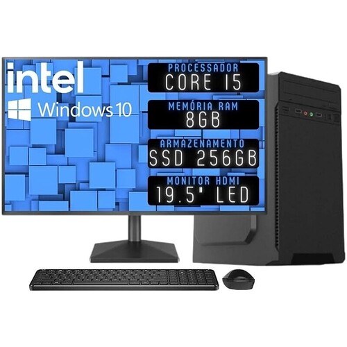 Computador Completo 3green Desktop Intel Core i5 8GB Monitor 19.5" HDMI SSD 256GB Windows 10 3D-083