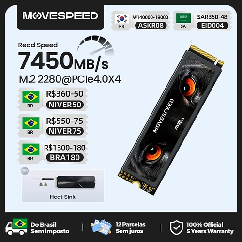Movespeed 7450 mb/s ssd nvme m.2 2280 4tb 2tb 1tb disco rígido de estado sólido interno m2 pcie 4.0x4 2280 ssd unidade