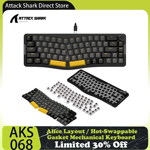 Attack Shark x AJAZZ AKS068 Alice 60% Layout Teclado mecânico com montagem em junta com fio 68 teclas V