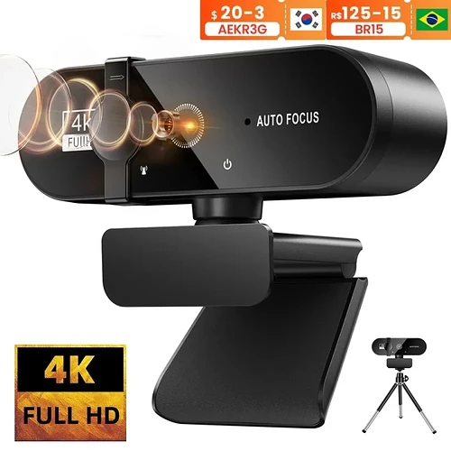 Webcam 4K 1080p com Microfone