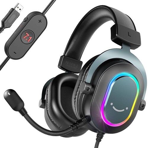 FIFINE Fone de ouvido jogos para PC - fones de ouvido USB com fio e microfone para computador com som surround 7.1 para