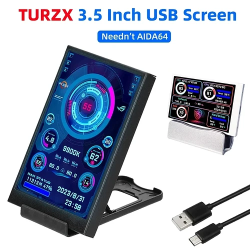 Tela Secundária para Computador USB Monitor CPU GPU RAM Display HDD 320x480 AIDA64 W