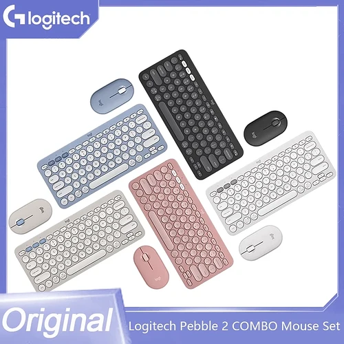 Logitech PEBBLE 2 COMBO Teclado sem fio Mouse Combos Conjunto Home Office Teclado silencioso para Windows Pad Android IO