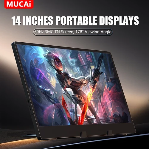 Monitor TN MUCAI 14": 60Hz HDMI Tipo-C laptop consoles e Mac.
