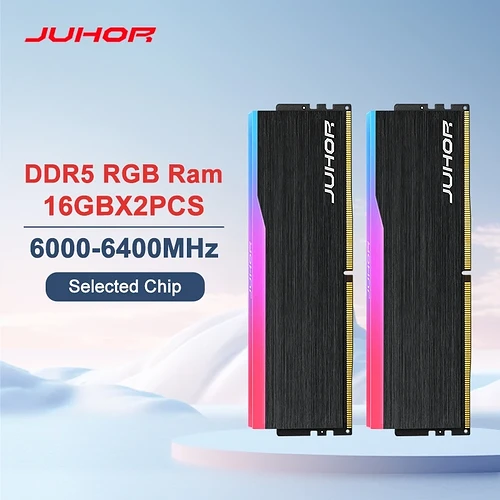JUHOR Memoria Ram DDR5 RGB 16GB 6000MHz 6400MHz Desktop PC4 Computador Memória regulável de alto desempen