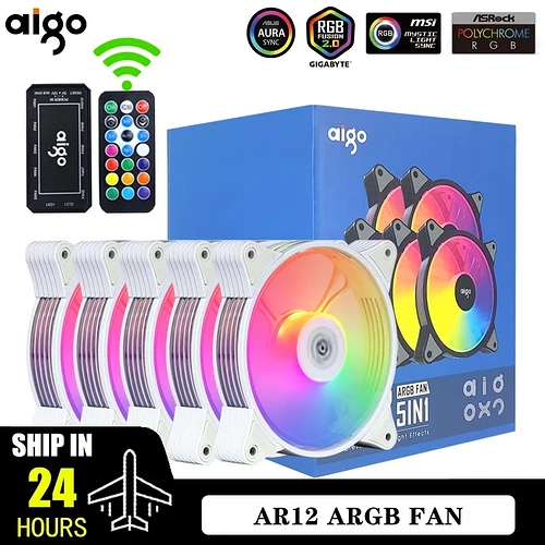 Kit 5x Fans Aigo AR12 Brancas 120mm + Controladora