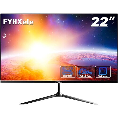 Monitor Gamer FYHXele 22 Pol VA 1K 100Hz 1ms FreeSync HDMI/DP computador de escritório -preto