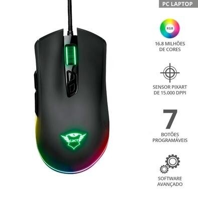 Mouse Gamer Trust GXT 900 Qudos RGB 7 Botões 15000DPI - 23400