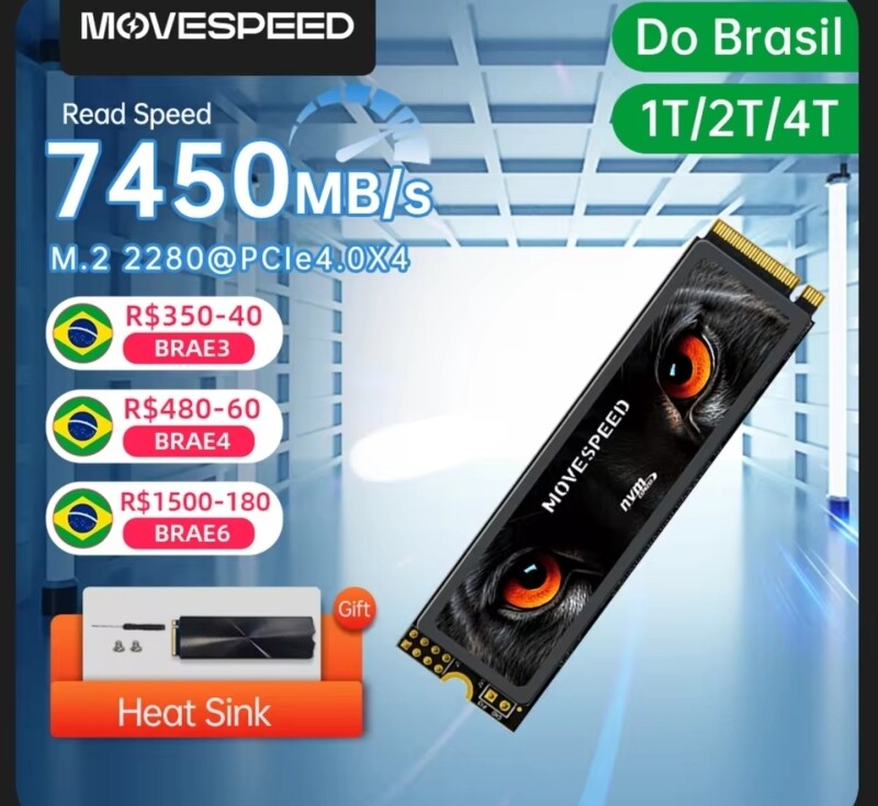 Movespeed 7450 mb/s SSD nvme m.2 2280 512gb disco rígido de estado sólido interno m2 pcie 4.0x4 2280 para ps5 computad