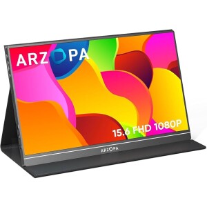 Monitor portátil ARZOPA monitor de laptop FHD 156'' 1080P USB C HDMI tela de computador HDR Eye Care tela externa com capa inteligente par