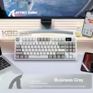 Teclado Mecânico Sem Fio Attack Shark K86 RGB Hot Swap PBT Gasket Com Display/Knob de Volume