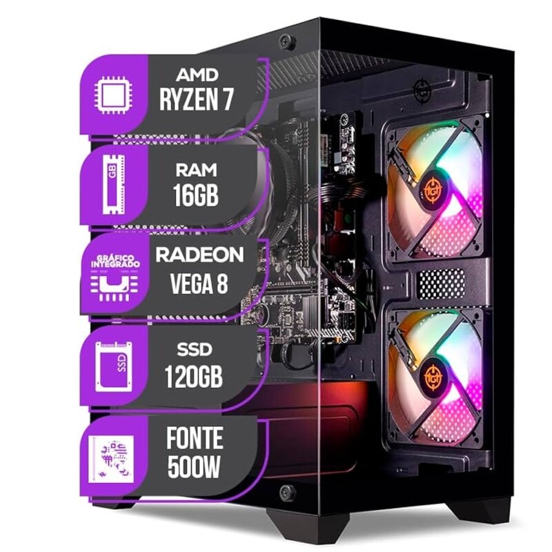 PC Gamer Mancer | Ryzen 7 5700G | Vega 8 | 16GB DDR4 | SSD 120GB | Fonte 500W 80 Plus
