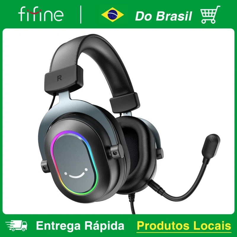Fifine H6 Headset Gamer RGB com Microfone Over-Ear 7.1 Surround Sound PC PS4 PS5 3 EQ Options Game Movie Music