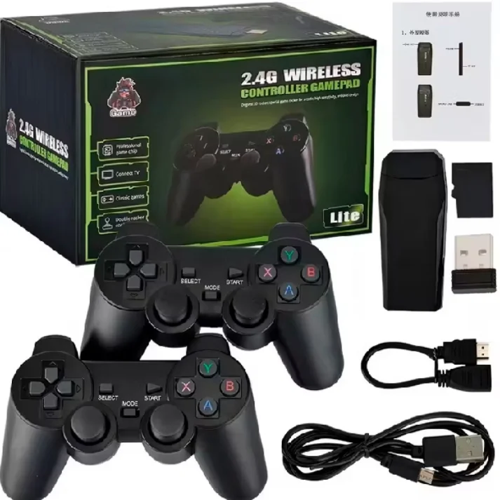 Videogame Stick 4K 64gb 2 Controles Sem Fio Console Portatil Jogos Retro Antigo