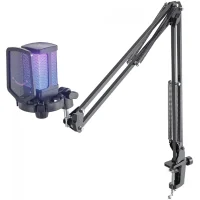 Microfone Gamer Fifine Ampligame Q6T, RGB, USB, Black, Com Braço Articulado