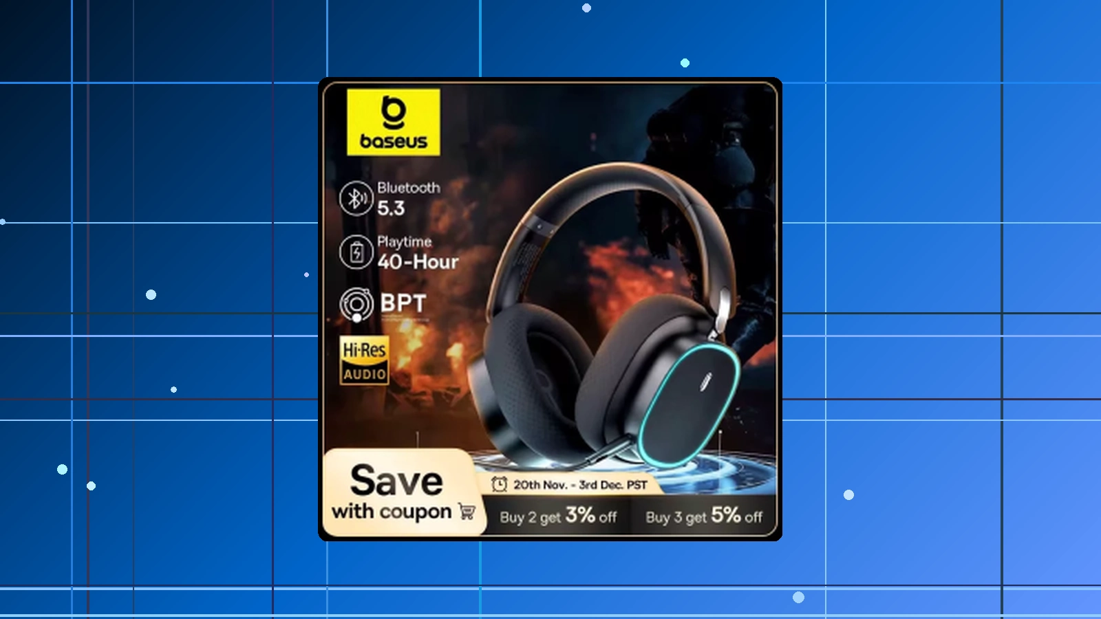 Baseus GH02 Headset Gamer sem fio em promoção