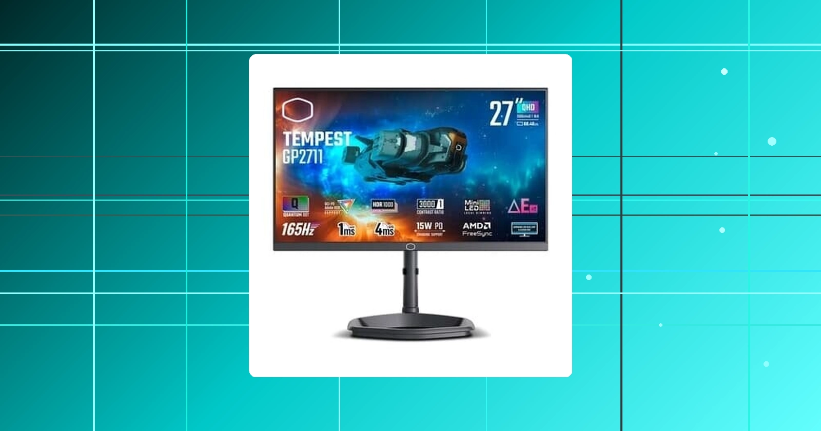 Monitor Gamer Cooler Master 27" QHD 165Hz 1ms VA DisplayPort e HDMI HDR1000 FreeSync Ajuste de Altura Som Integrado - GP