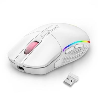 Mouse Gamer Sem Fio Redragon Invader Pro RGB 10000 DPI 9 Botões Wireless Branco - M719W-RGB-PRO