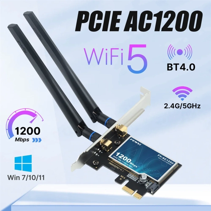Fenvi wifi5 ac1200 pcie adaptador wi-fi bt4.0 1200mbps placa wi-fi banda dupla 802.11ac atualização de rede para win 7