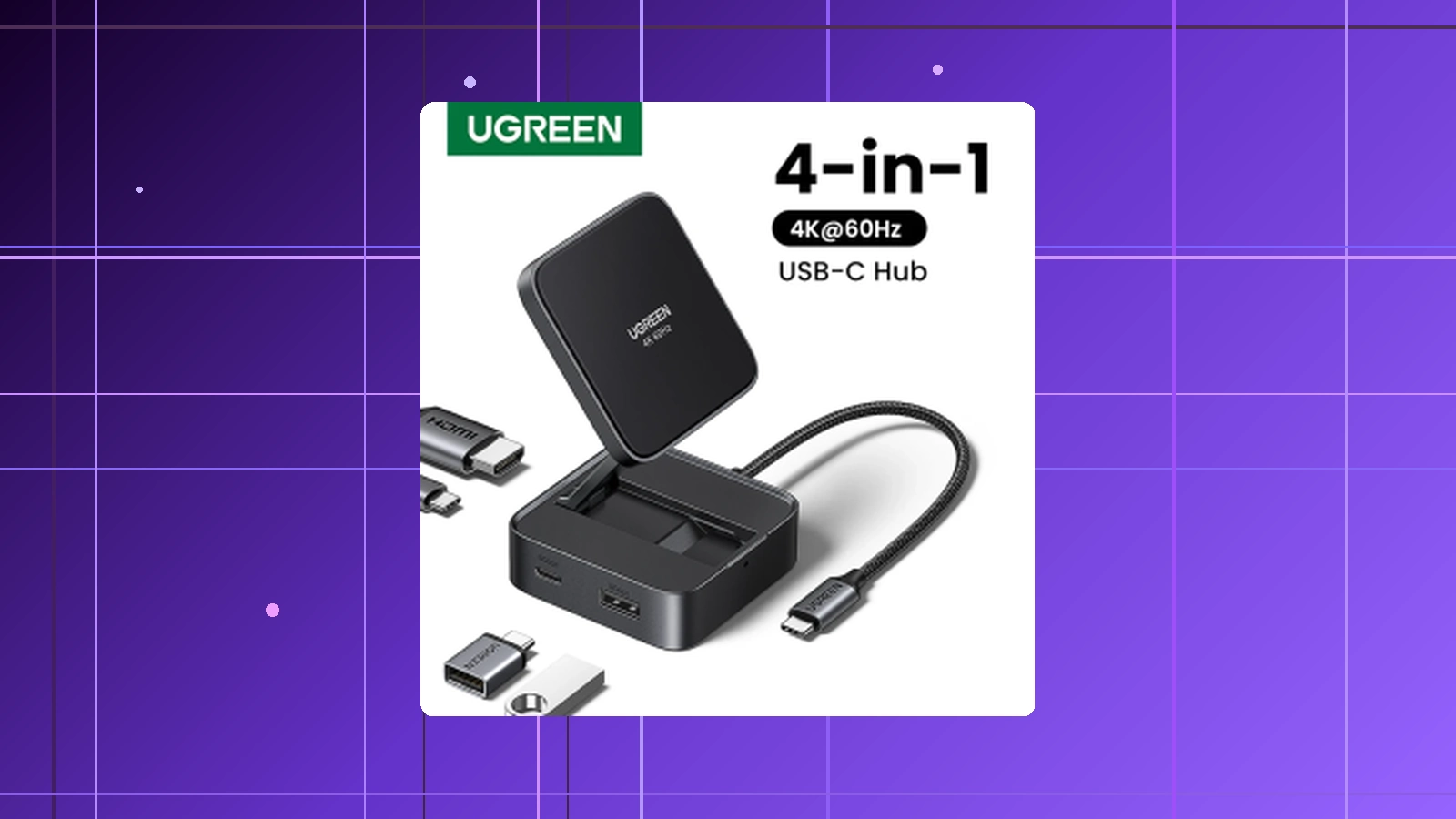 UGREEN Mini USB-C HUB 4 em 1 4K @ 60Hz HDMI PD 100W USB-A/C Portas de dados Adaptador divisor USB dobrável para laptop Tablet Phone Dock em promoção