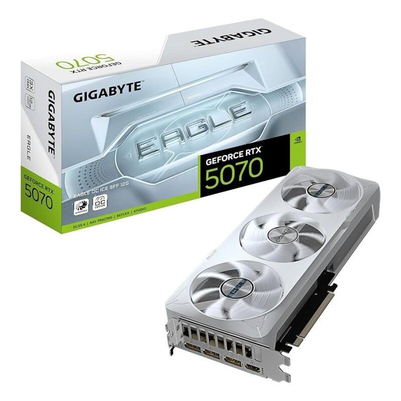 Placa de Vídeo Gigabyte GeForce RTX 5070 Eagle Ice SFF 12GB GDDR7 Compacta DLSS 3 Ray Tracing Design Branco GV-N507
